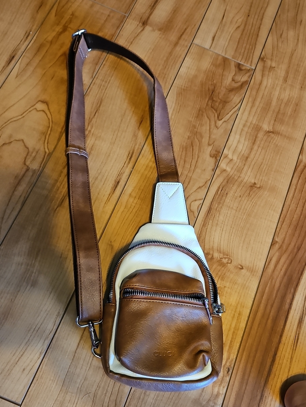 Brown and Cream Leather Crossbody Sling Bag
